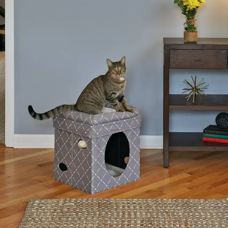 

CURIOUS CUBE CAT BED GEO MSHRM