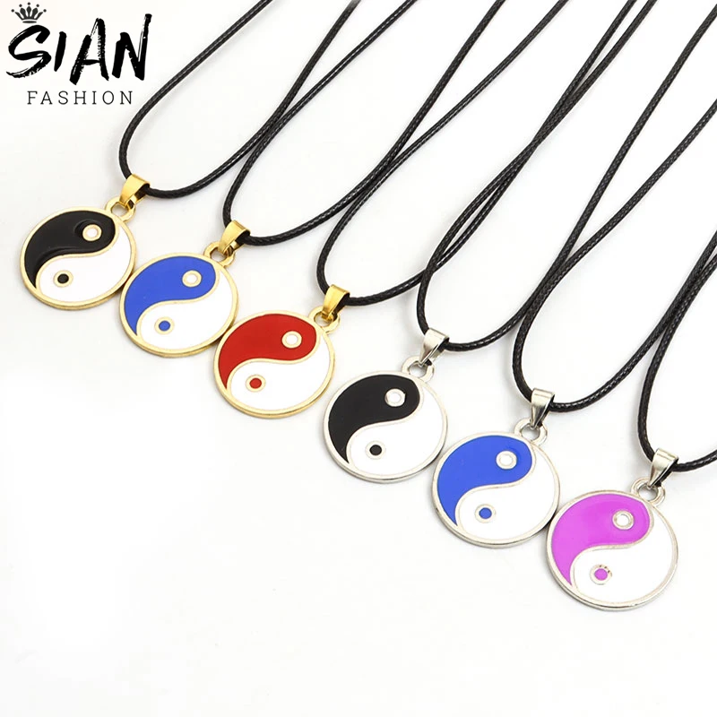 

Enamel Tai Ji Yin Yang Pendant Necklace Round Tai Chi Yin Yang Chinese Taoism Signs Necklace Chains Punk Jewelry Wholesale Gifts