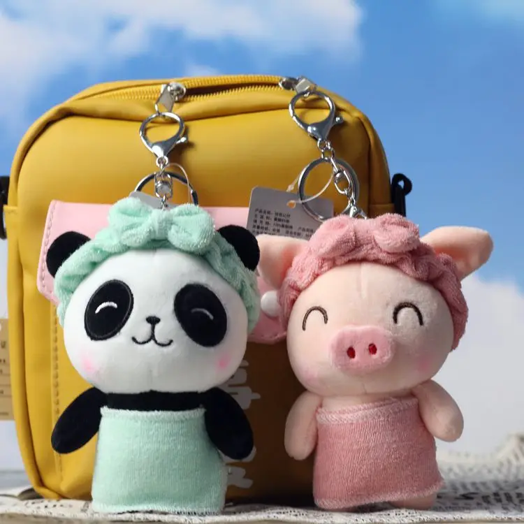 

2022 New 12CM Cute Panda Doll Mini Plush Toy Piggy Doll Children's Doll Schoolbag Keychain Ornament Stuffed Animals Kids Toys