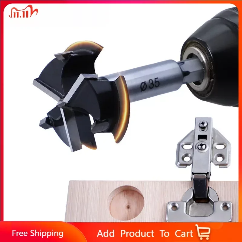 

35mm Forstner Drill Bit 3 Flutes Carbide Tip Wood Hinge Hole Opener Woodworking Hole Saw Cutter For Power Tool