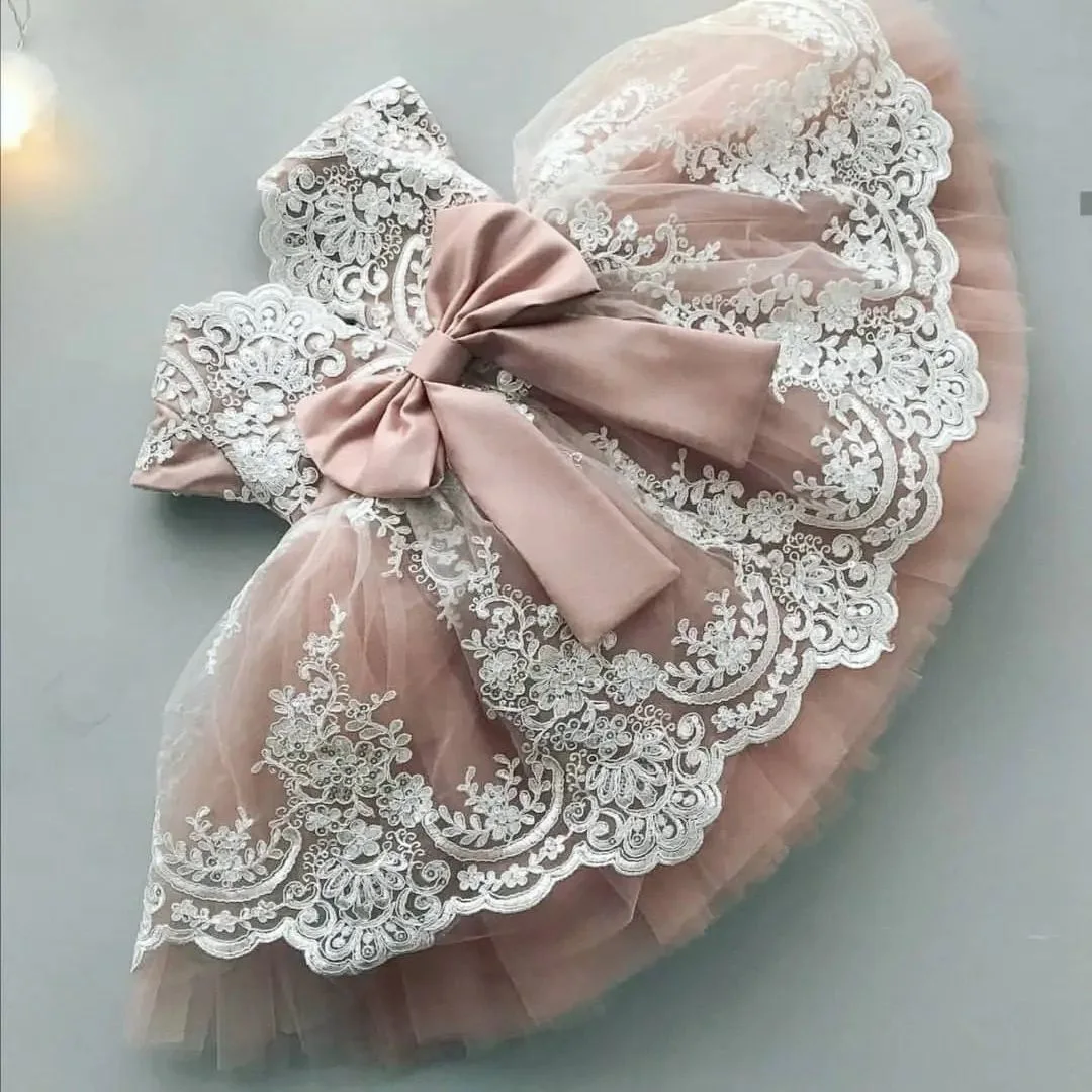 Пыльное Розовое Кружевное Тюлевое платье с цветочным рисунком для девочек