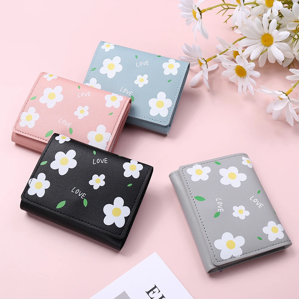 Flower Printing PU Leather Cute Wallet Small Hasp Girl Money Bag Brand Designer Coin Purse Female Card Holder Wallet
