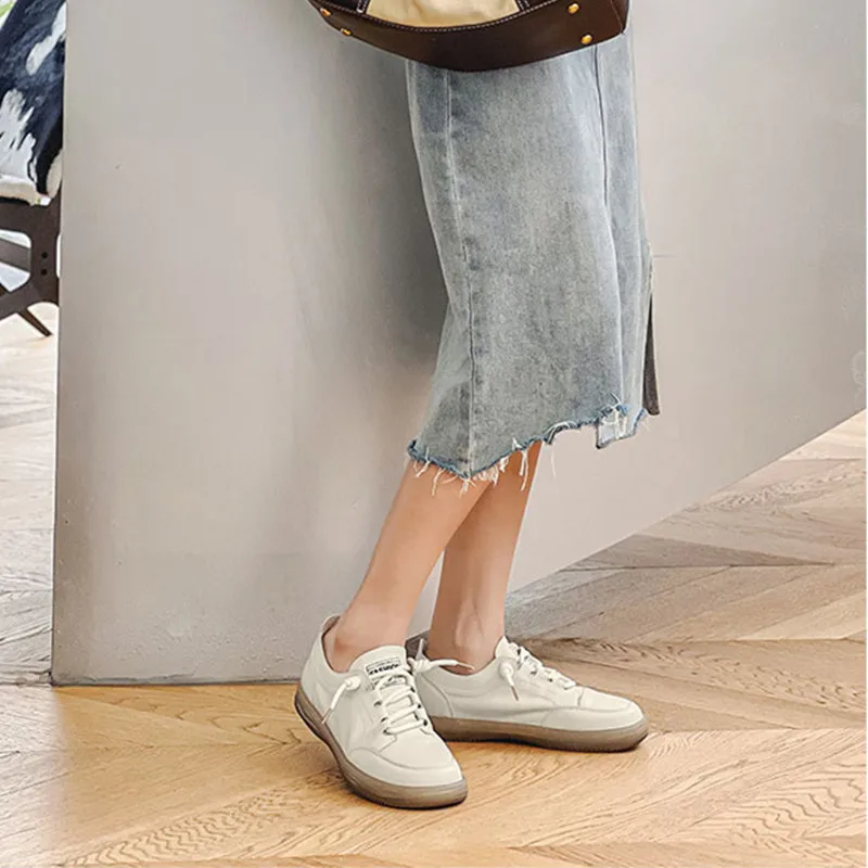 Loafers Women's Flat First Layer Cowhide 2023new Soft Soled Women's Single Shoes British Style Casual One Foot Small White Shoes
