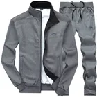 Костюм спортивный мужской повседневный, куртка на молнии и штаны, приталенный силуэт, простой узор с вышивкой, комплект из 2 предметов, осень-весна