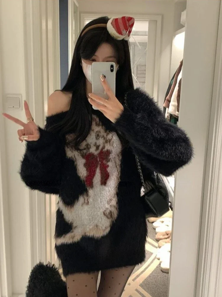 Винтажный свитер Y2k с мультяшными кошками