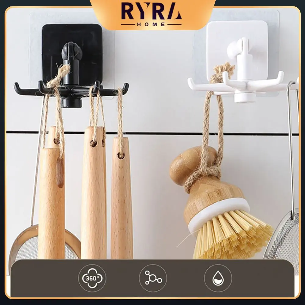 

Punch-free Non-marking Kitchen Storage Home Kitchen Bathroom Hook Sticker Can Be Rotated 360 Degrees Storage Rack Six-claw Hook