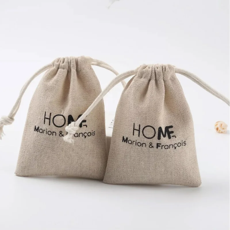 

Custom Logo Linen Gift Bags 8x10cm 9x12cm 10x15cm pack 50 Party Candy Jute Muslin sack Makeup Jewelry Muslin Packaging Pouches
