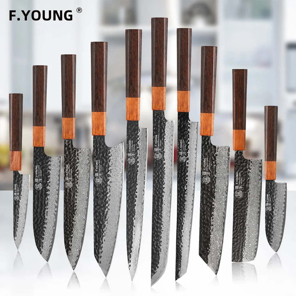 F.YOUNG японские кухонные ножи ручной работы нож шеф-повара из дамасской стали для
