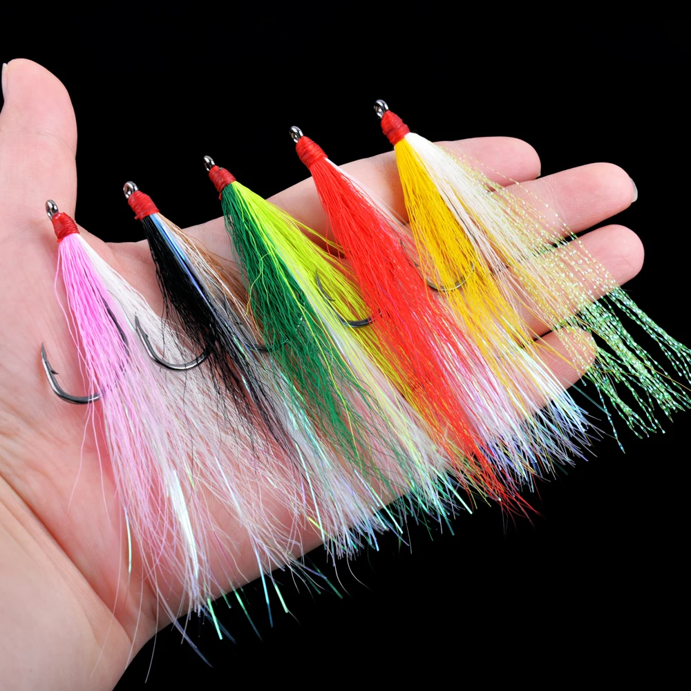 

5Pcs Bucktail Teasers Fishing Hook Saltwater Fishing Lures Fluke Rig High Carbon Steel Fishing Jig Hooks For Salmon Trout Bass
