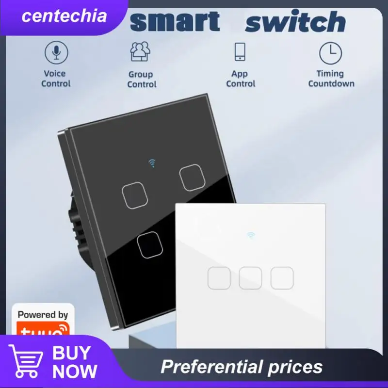 

Умный сенсорный выключатель Tuya с защитой от царапин, Wi-Fi, дистанционное управление через приложение, домашняя настенная кнопка, голосовое у...