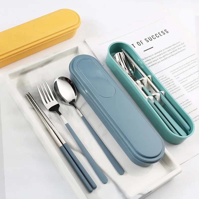 

2/3pcs Complete Mirror Polished Cutlery Set Stainless Steel Chopsticks Fork Spoon with Box Portable Travel Camping Tableware