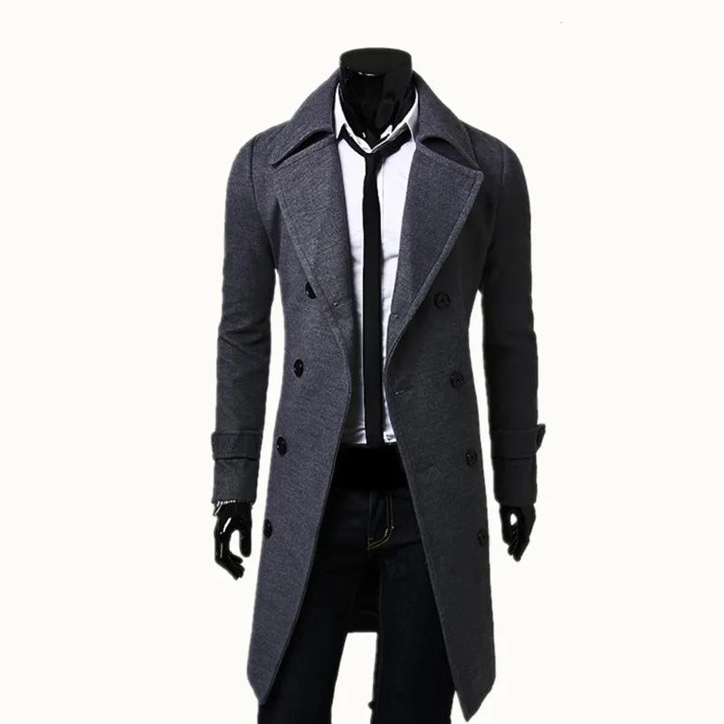 

2022 spring Autumn men black coat male han version English youth long model pure color cheap wholesale