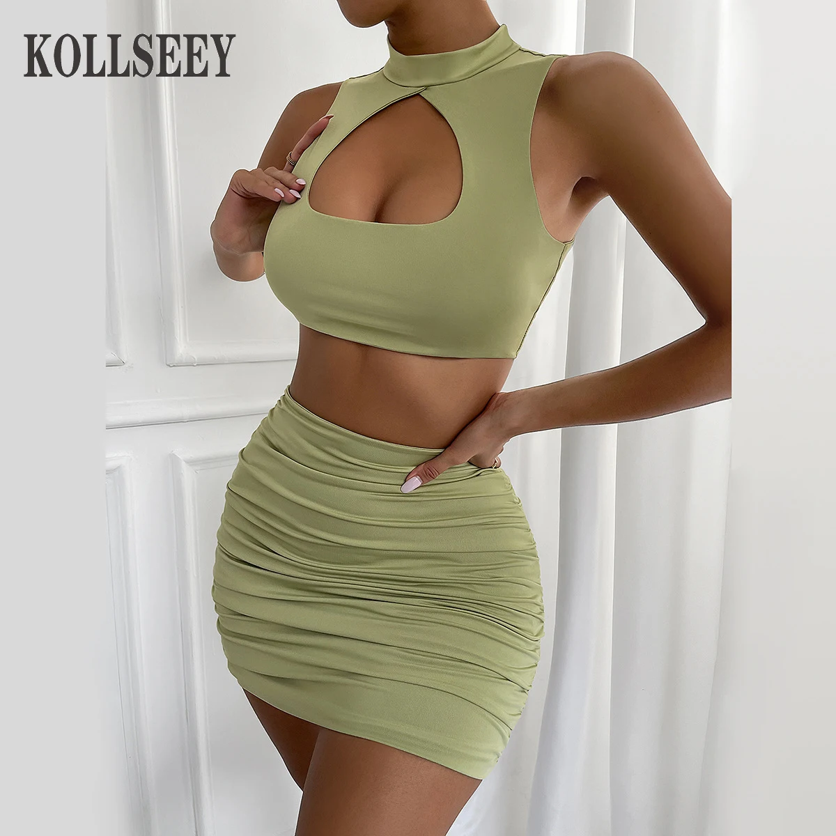 Enlarge KOLLSEEY Brand Hot Sale Plain Butt-Lift Stitching One Piece Dress 2022 Casual Sleeveless Bodycon Dress Women