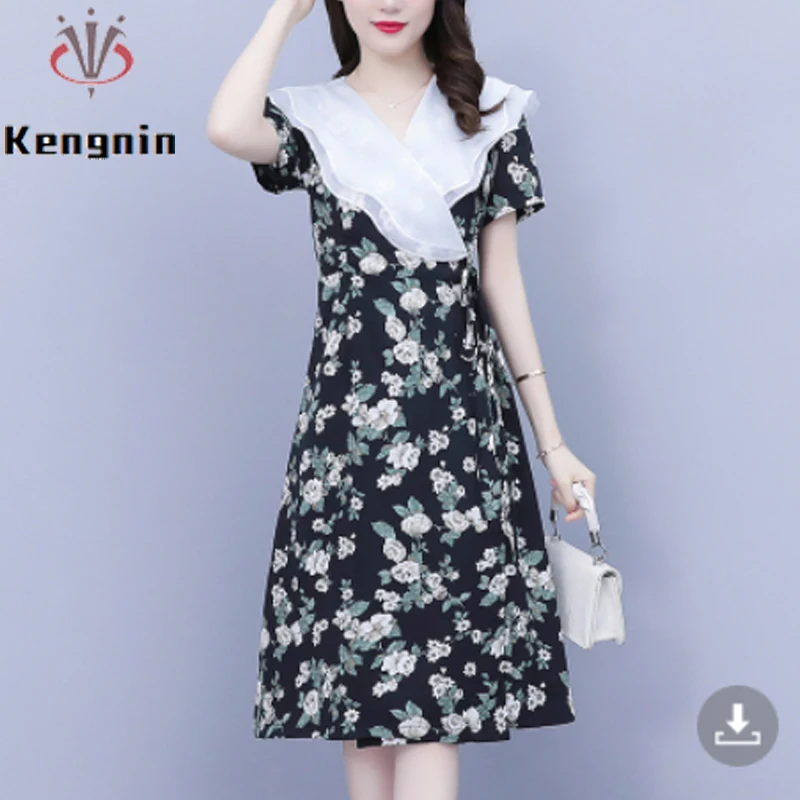 

Женская летняя одежда 2022, женское платье с цветочным принтом, свободные женские платья с оборками и коротким рукавом, женское платье с поясом KE2668