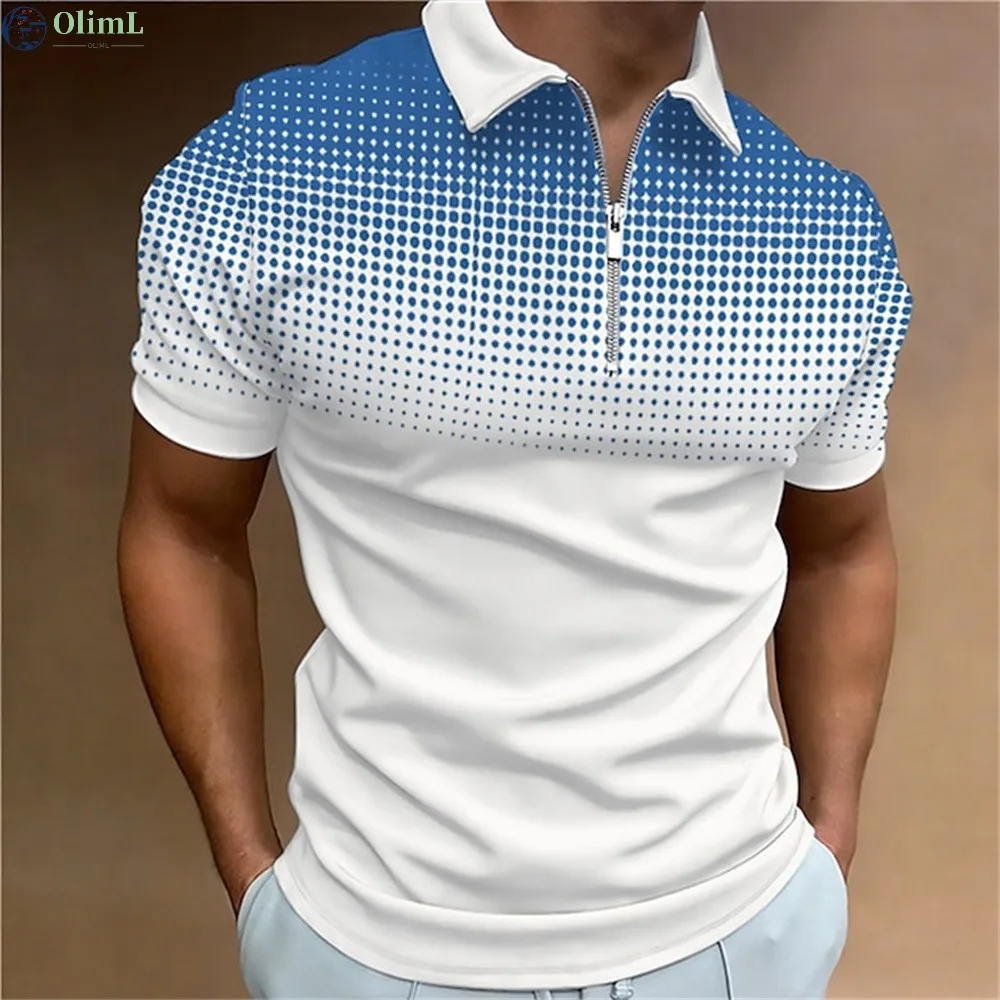 

High Quality Men's Polo Shirt 2023 New Stripes Short Sleeve T-shirts Casual Business Zipper Tops Tees Summer Clothing For Boys