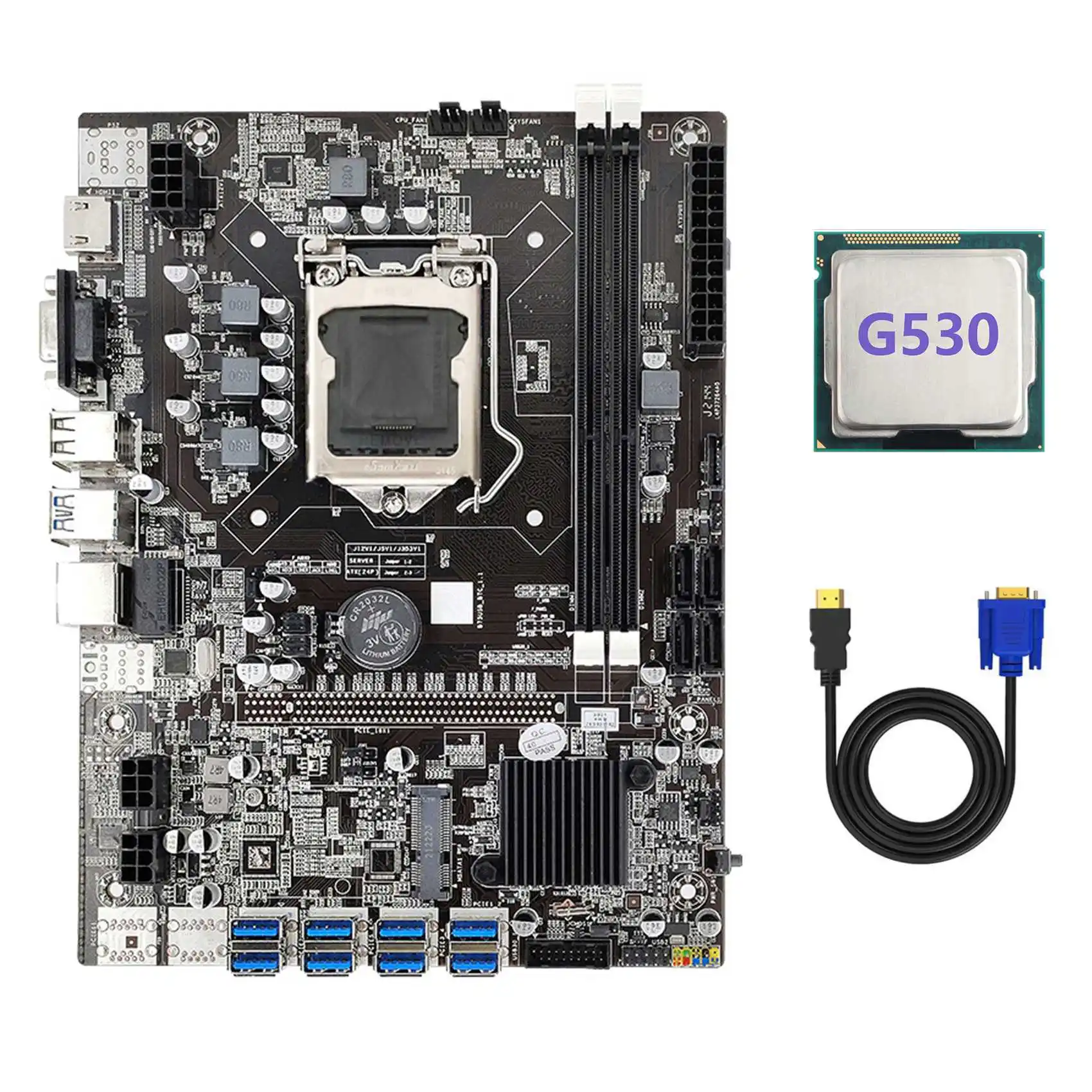 B75 ETH Mining Motherboard 8XPCIE USB Adapter+G530 CPU+HD to VGA Cable LGA1155 MSATA DDR3 B75 USB Miner Motherboard