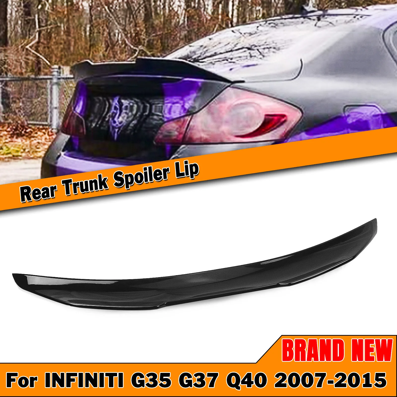 

For Infiniti G35/G25/G37/Q40 4 Door Sedan 2007-2015 PSM Duckbill High Kick Glossy Black Trunk Lid Rear Spoiler Wing Splitter Lip