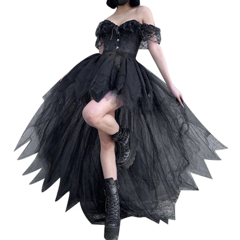 

Женская юбка-пачка средней длины, готическая юбка с оборками и асимметричным подолом, пышная юбка с бантом, костюм для косплея