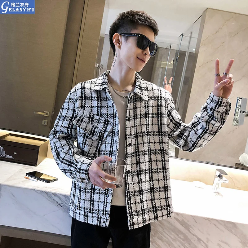 

2022 New Jacket Mens Coats Spring and Autumn Casual Grid Tops Korean Fashion Loose Vintage Plaid Patchwork Jackets W88