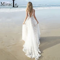 beach boho lace wedding dress open back sexy v neck bohemian bride dresses spaghetti straps white bridal gown vestidos de novia