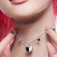 y2k jewelry black white rhinestone heart pendant necklace for women fashion punk vintage geometric necklace charm 90s aesthetic