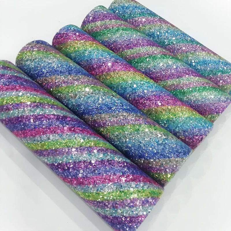 

Colorful RainbowStripe Printed Chunky Glitter Faux Leather Fabric For Making Shoe/Bag/DIY Accessories/Hair Bow