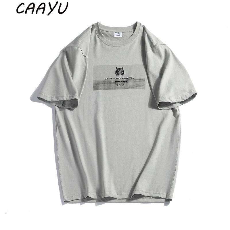 

CAAYU Men’s Oversized T-Shirt Men 2022 Summer Fashion Hip Hop Japanese Streetwear Harajuku Cotton Gray Pattern T-Shirts for Mens