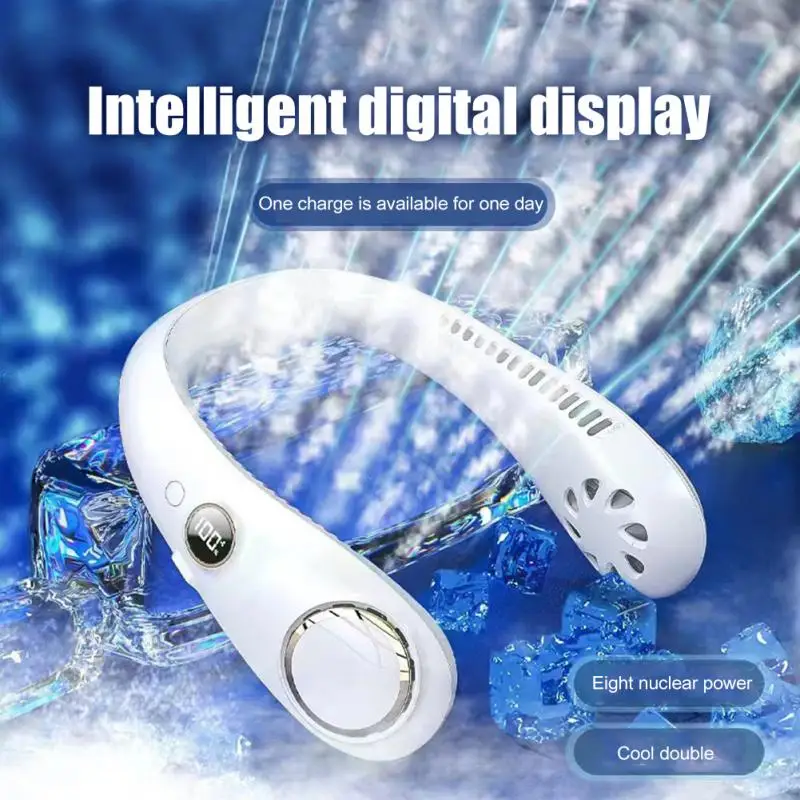 

Summer Air Cooling Hanging Neck Fan Bladeless USB 3000mAh LED Digital Display Outdoor Sports Travel Wearable Neckband Fans
