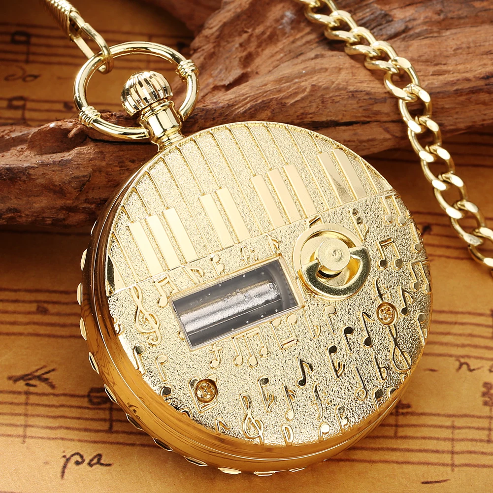 Chic Transparent Cover Musical Pocket Watch fob Chain Music Clock Creativity Roman Numerals Display Pocket Clock Gifts for Men