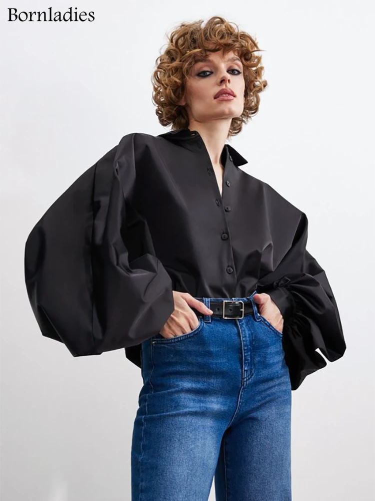 

Mozuleva Stylish Elegant Lapel Women Blouses Shirts 2022 Spring Single-breasted Full Sleeve Loose Female Satin Shirts Tops