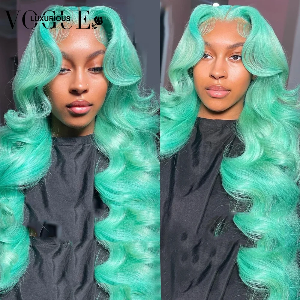 Парик тела Волнистый мятно-зеленый прямой с застежкой 5 Х5 без клея бразильский