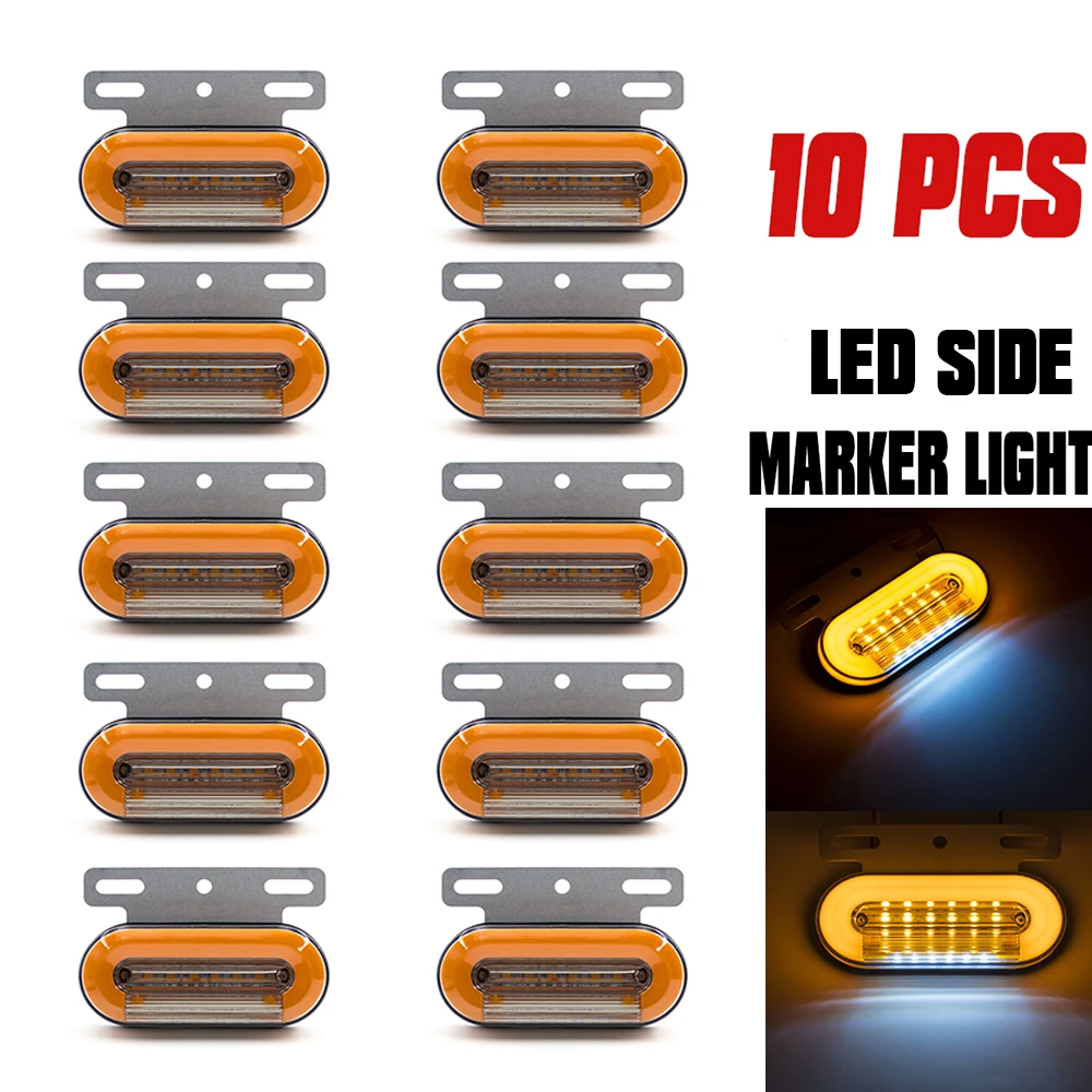 

10pcs 12V/24V LED Car Truck Side Marker Light Car External Signal Indicator Lamp Warning Tail Light 3 Modes Trailer Lorry Yellow