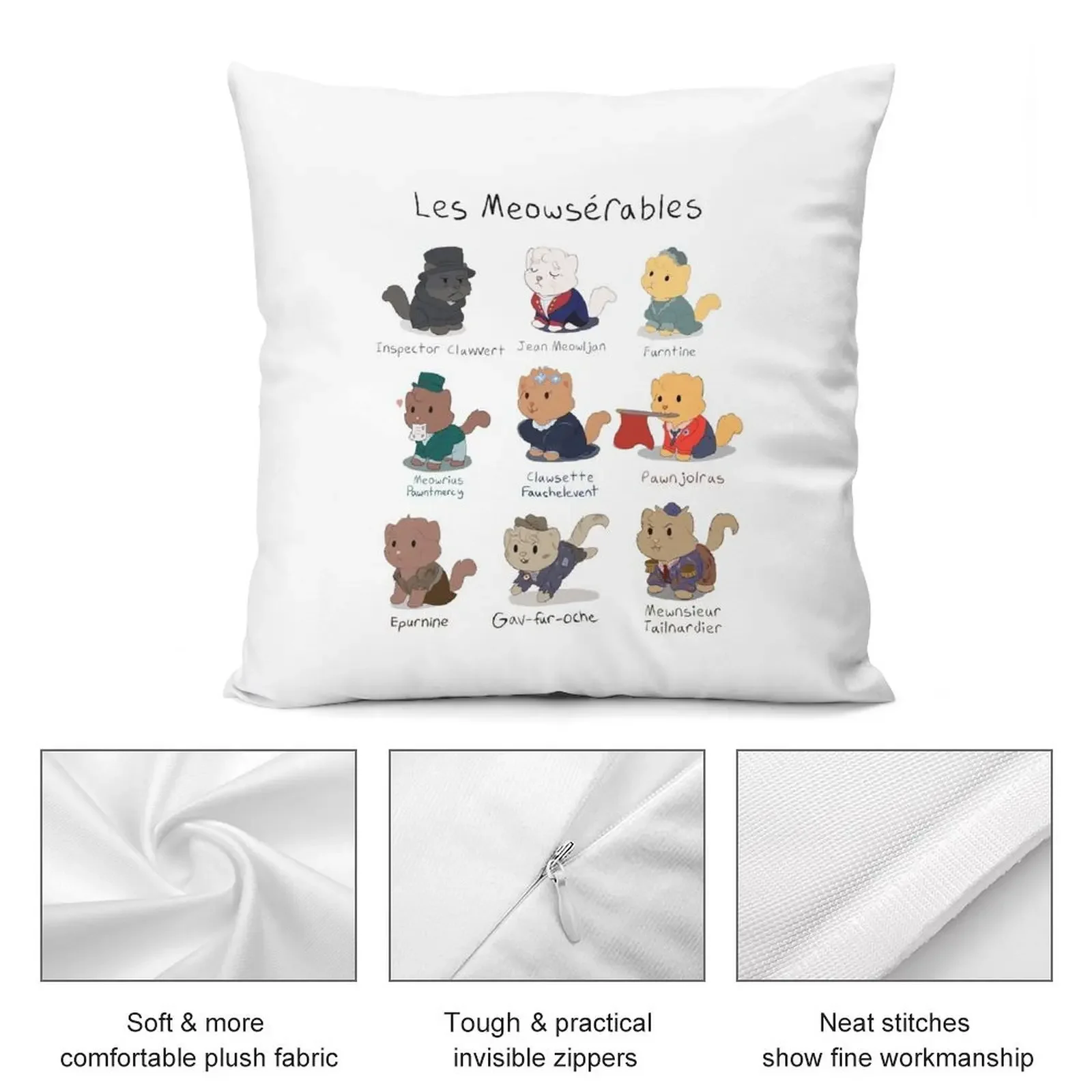 Cute Les Miserables Cat Pun (Les Meowserables) Декоративная подушка Роскошные наволочки для диванных