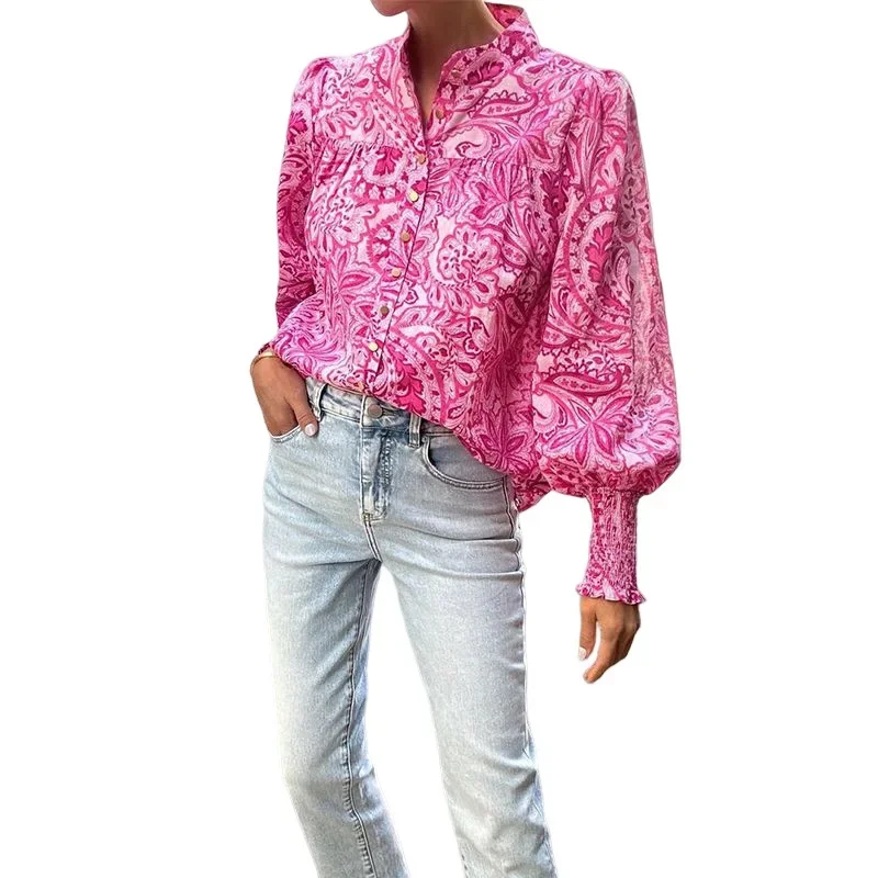 Элегантная женская верхняя рубашка с длинными рукавами и пышными лацканами