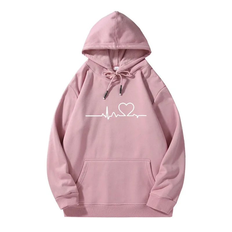 

Autumn and winter loose love print Harajuku men's and women's hooded pullovers