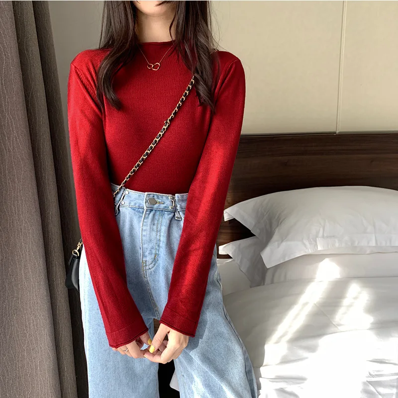 

Women's T-Shirts Solid Color Cotton Tops Long Sleeves Turtleneck T-Shirts gray
