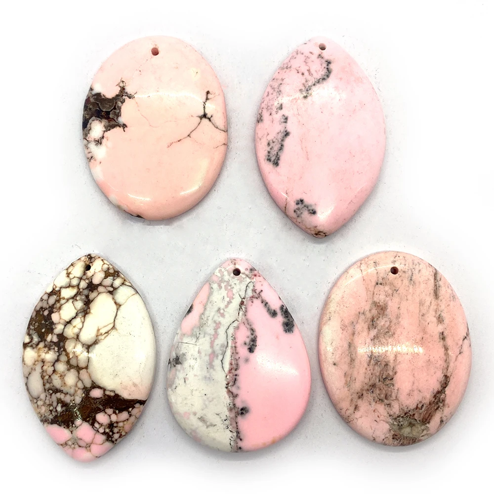 

5pcs Natural Stone Pink Pendant Onyx Fangna Stone Necklace Pendant Geometric Oval Jewelry DIY Charm Accessories