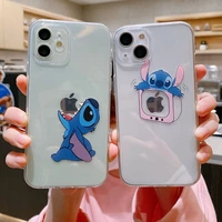 cute lilo and stitch phone case for iphone 14 13 12 11 pro max mini transparent soft angle eyes silicone cover for girls gifts