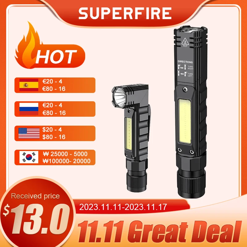 

SUPERFIRE G19 LED+COB Flashlight HeadLight Magnet USB Rechargeable Head Light Powerful Torch Headlamp for Camping Work Fishing