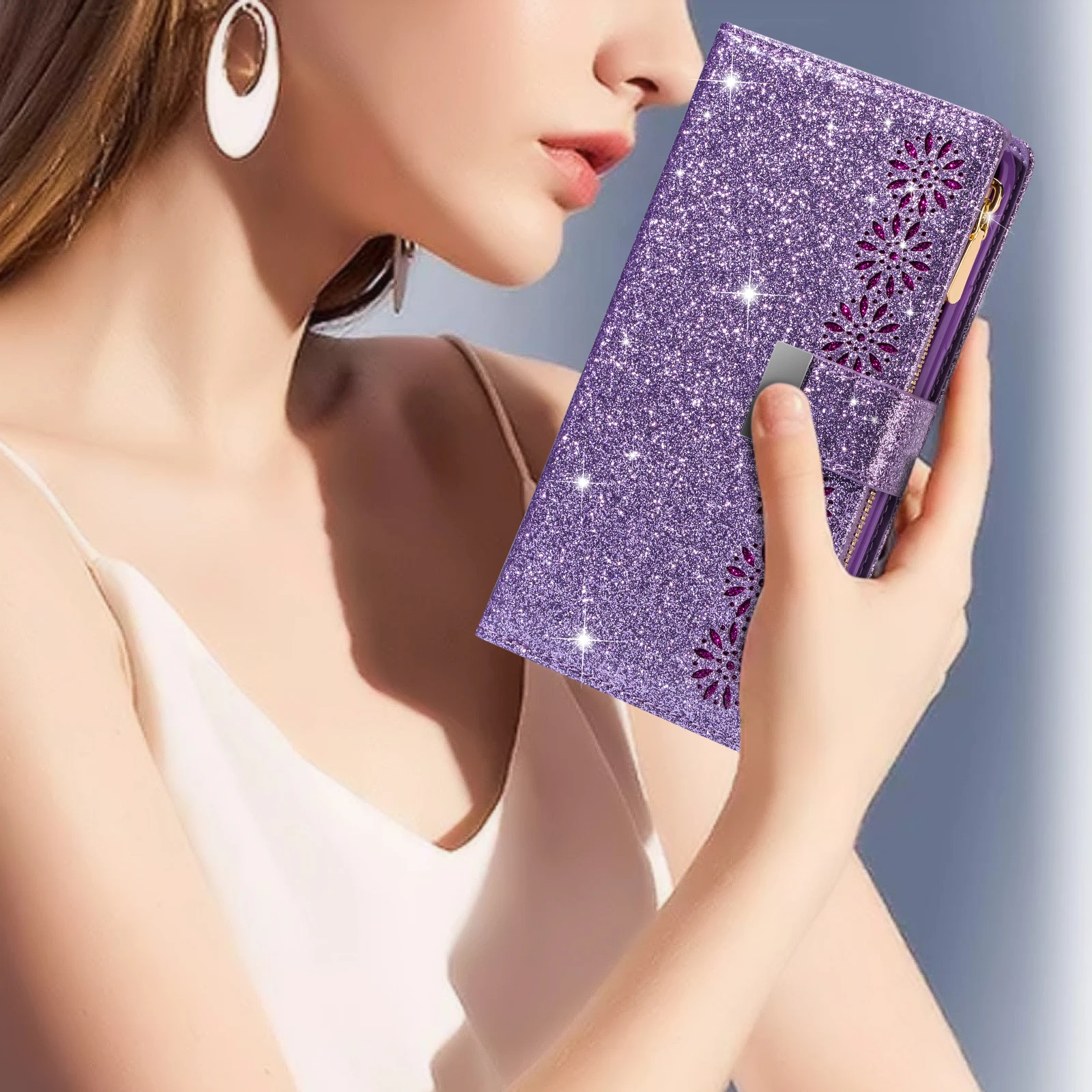 

Wallet Glitter Leather Case For Samsung Galaxy A03 A12 A13 A40 A32 A33 A50 A51 A52 A53 A70 A71 A72 S22 Ultra S21 FE S20 FE S10