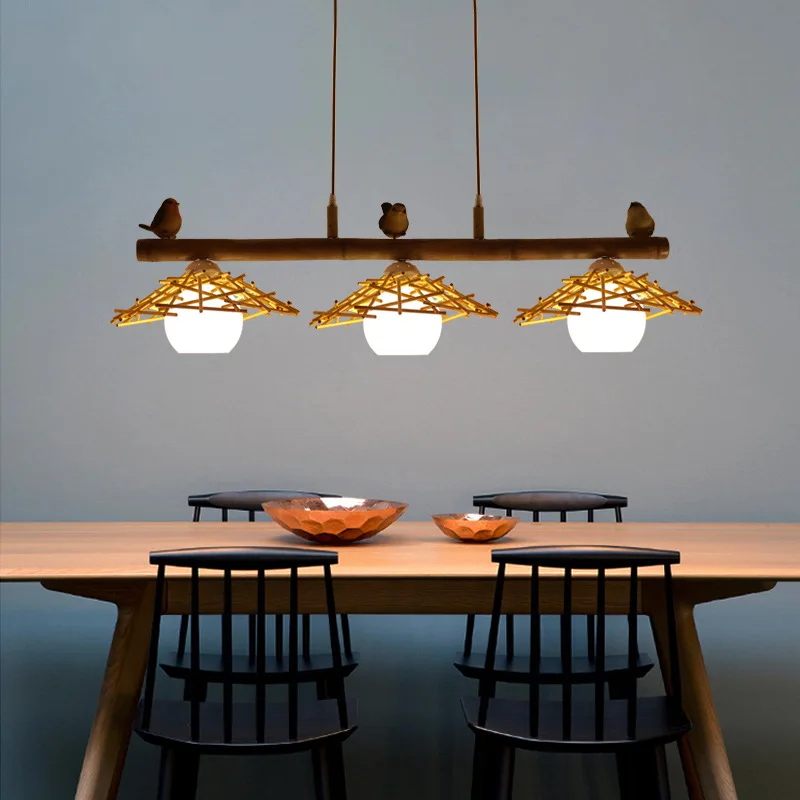 

Nordic Restaurant Bar Bamboo Pendant Lamps Creative Household Store Glass Pendant Light Modern Simple Living Room Hanging Lamp