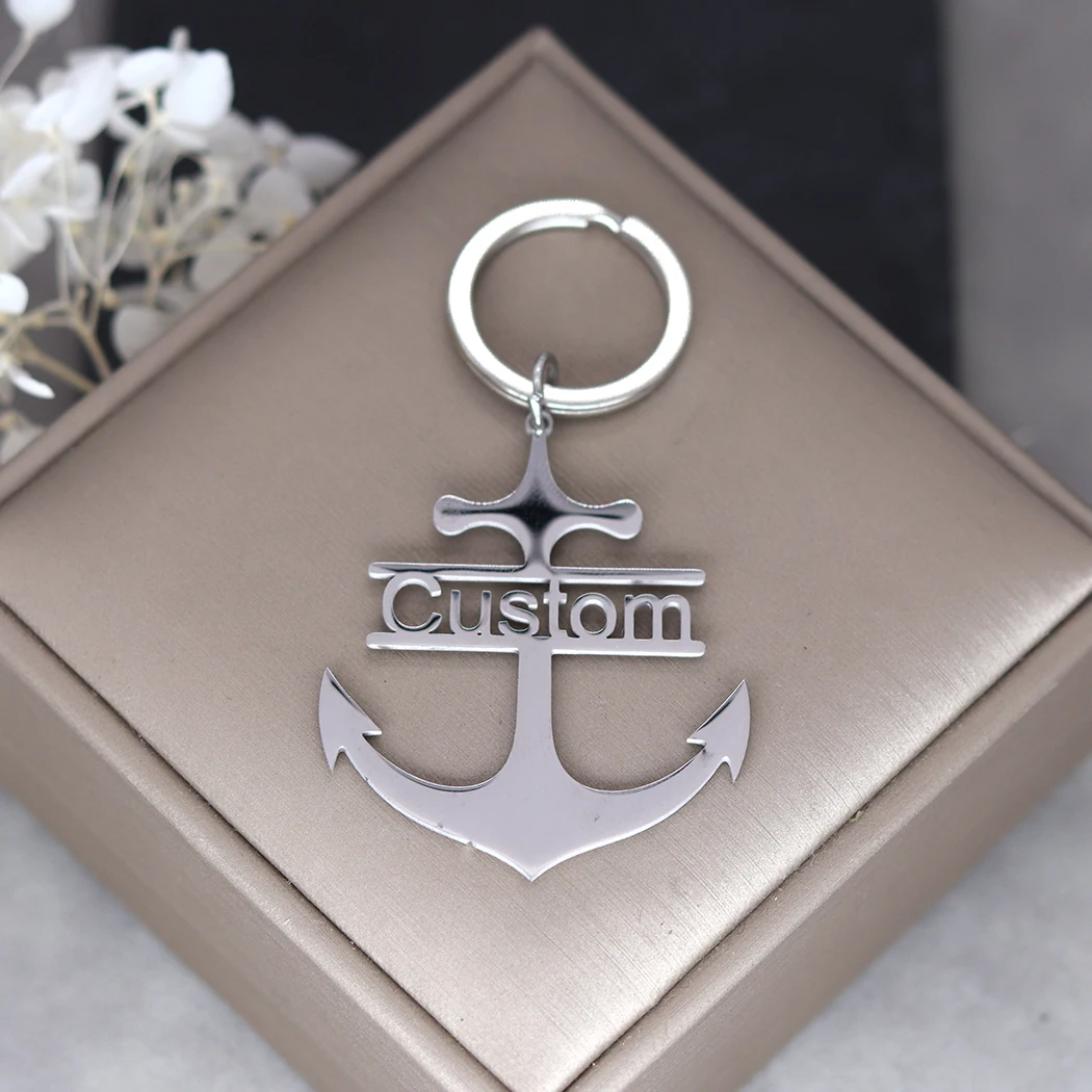 Stainless Steel Custom Name Boat Anchor Keychain For Men Keyring Customized Pendant Key Ring Personalized Jewelry Birthday Gift