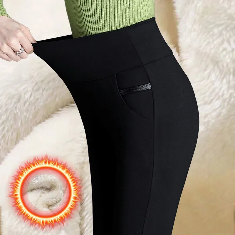 

Plus Fleece Autumn And Winter Plus Fleece Pants Women High Waist Outer Wear Leggings Fat MM Stretch Trousers