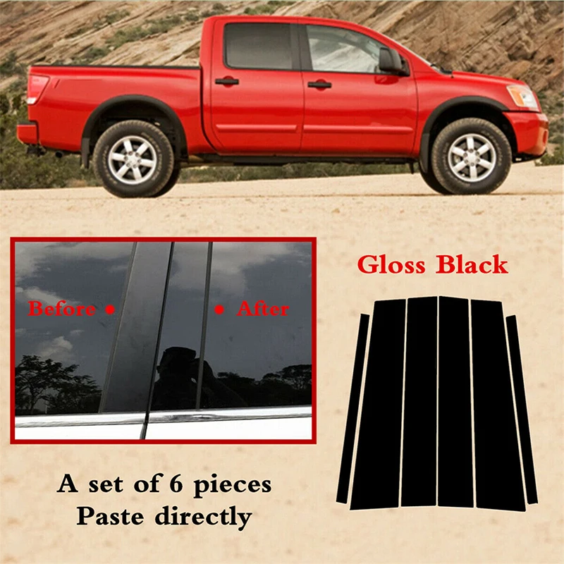 

6Pcs Car Pillar Posts Window Molding Cover Trims Decoration Stickers Glossy Black Styling for Nissan Titan Crew Cab 2004-2015
