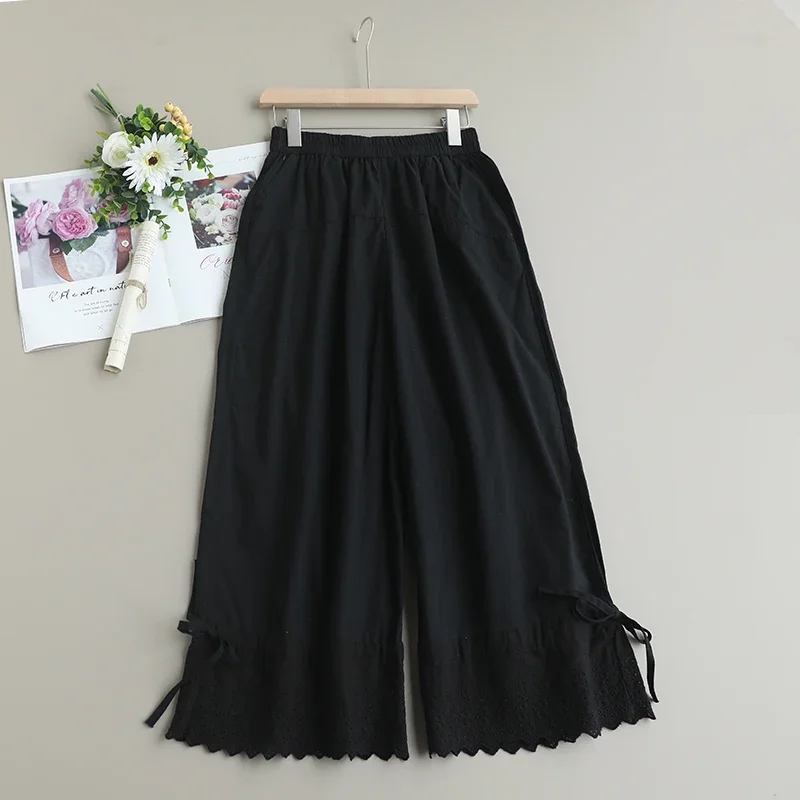 Брюки Женские однотонные с вышивкой милые повседневные свободные штаны