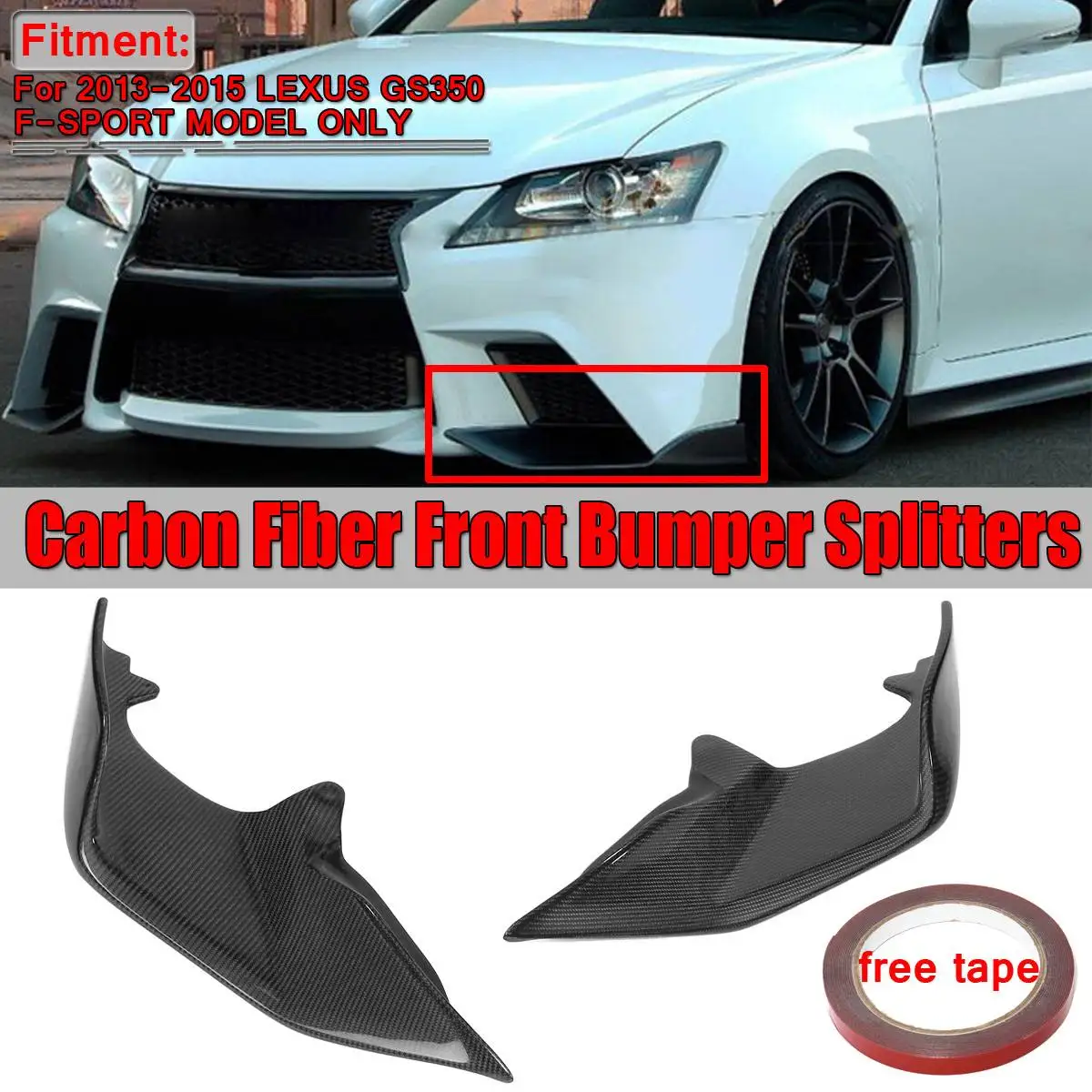 

1Pair Real Carbon Fiber Car Front Bumper Lip Spoiler Splitters Diffuser For Lexus Gs350 F-Sport Model 2013-2015 Bumper Apron Lip
