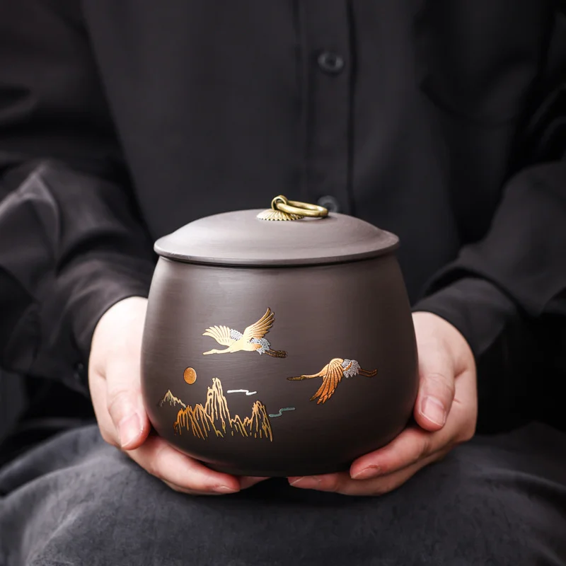 Tea New Caddy Purple Clay Tea Storage Tank Chinese Storage Jar White Tea Black Tea Pu'er Moisture-proof Ceramic Airtight Jar