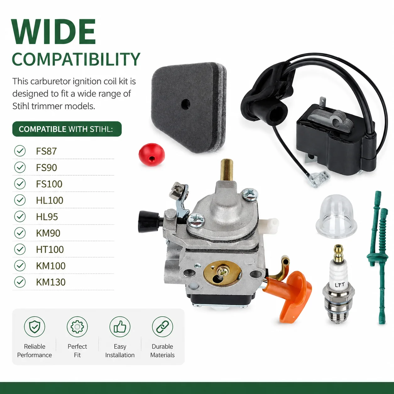 Фото Комплект карбюратора и катушки зажигания для триммеров Stihl FS87, FS90, FS100, HL100, HL95, KM90, HT100, KM100, KM130, запчасти для ремонта кусторезов №3