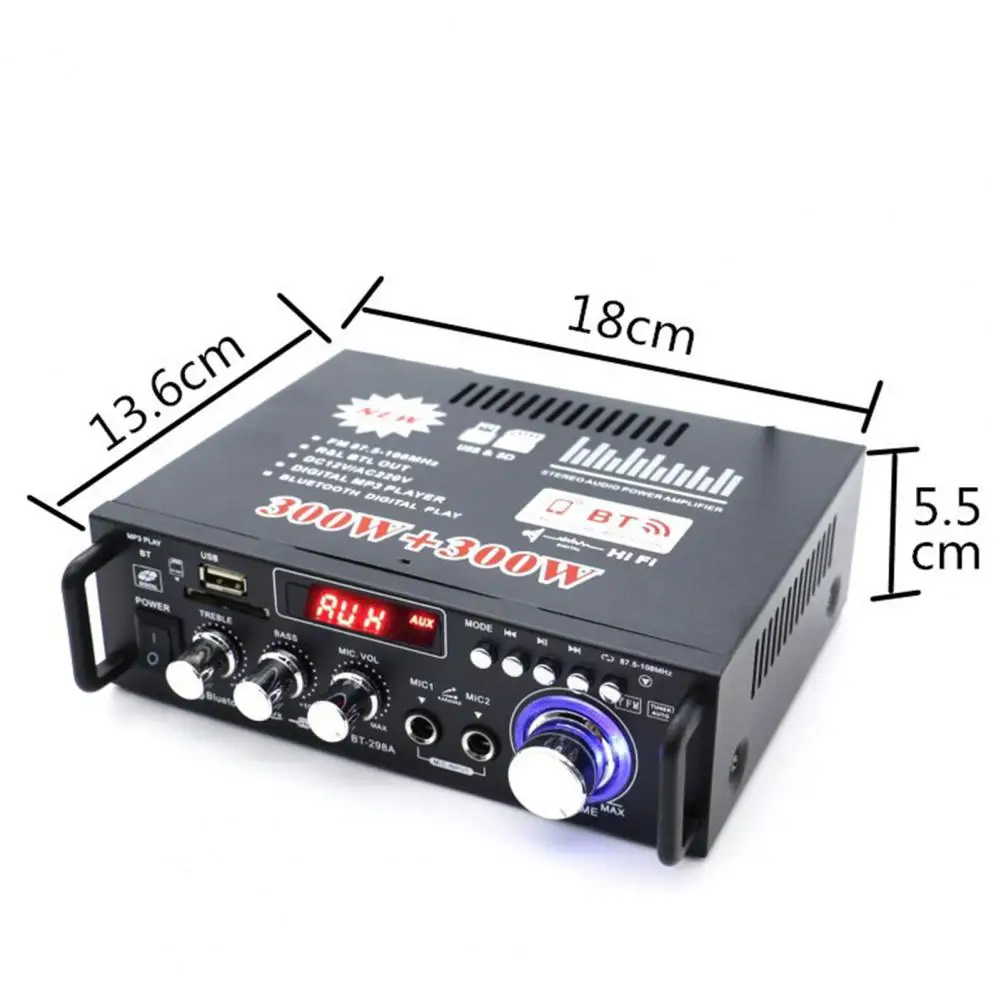 

BT-298A Excellent Audio Amplifier Bluetooth 5.0 Convenient Iron Audio Power Amplifier Remote Control Function