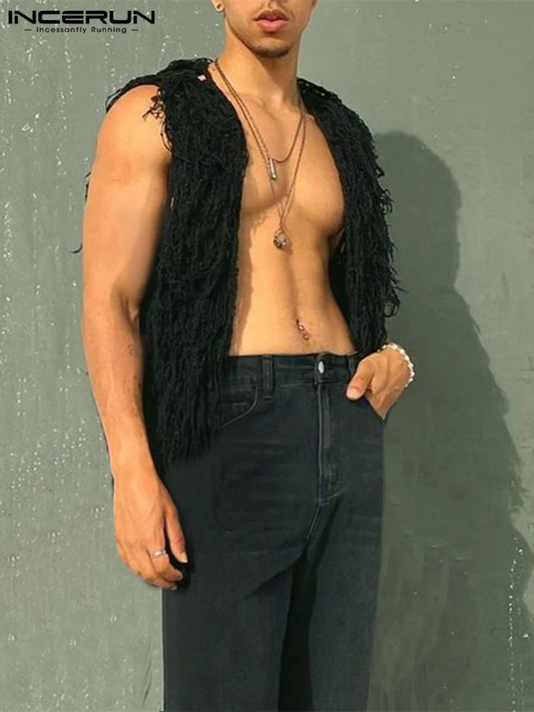 

INCERUN Tops 2022 Sexy Well Fitting Men's Vests Fashion Casual Style Male Hot Sale Sleeveless Loose Tassel Furry Waistcoat S-5XL